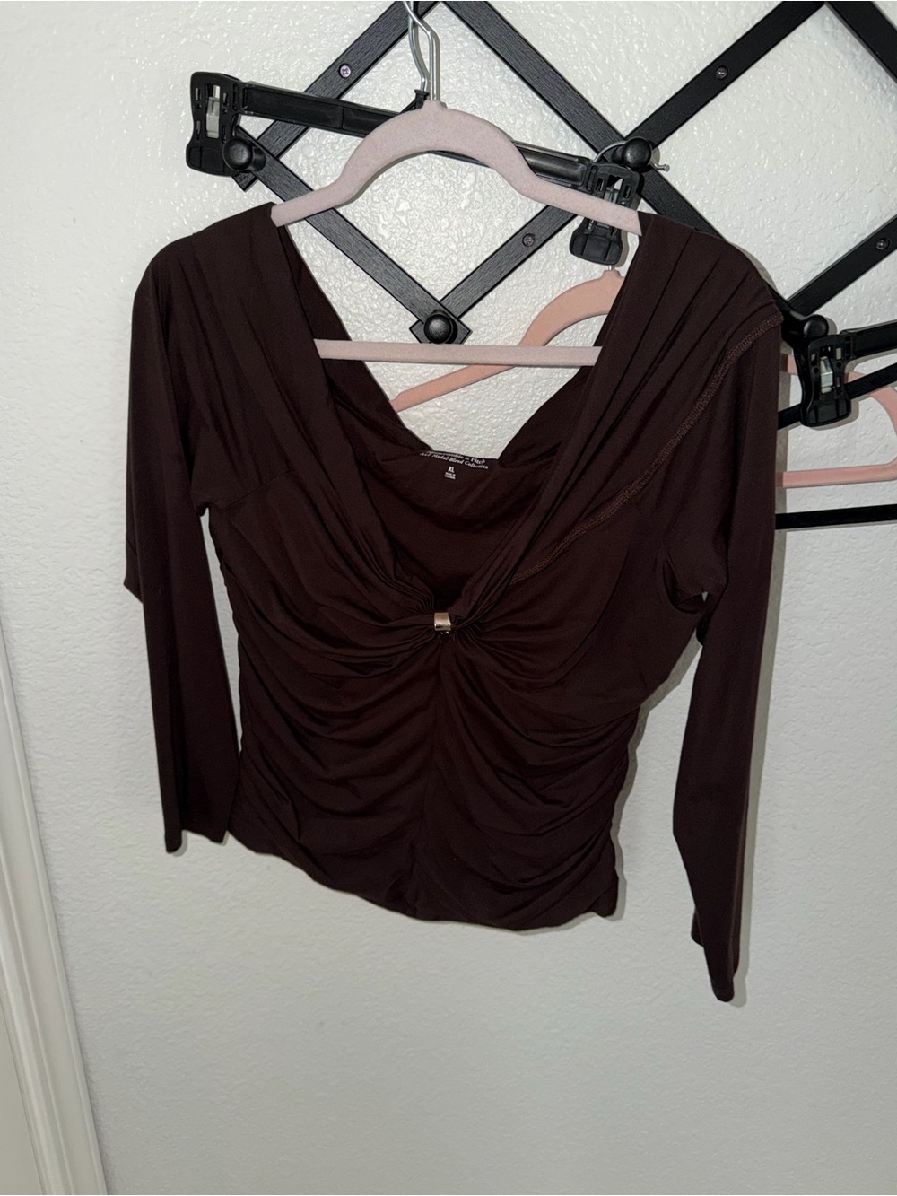 Abercrombie & Fitch Chocolate Brown Ruched V-Neck Long Sleeve Top